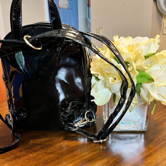 Michael Kors Black Patent Leather Mini Backpack With Rainbow Zippers 7"x 9"x 4" - Picture 3 of 7